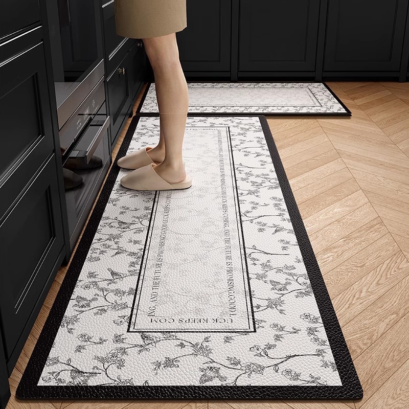 キッチンマット滑り止め防油は、洗濯フリー専用のフロアマット防水汚れに強い家庭用皮革pvcカーペットを拭くことができる