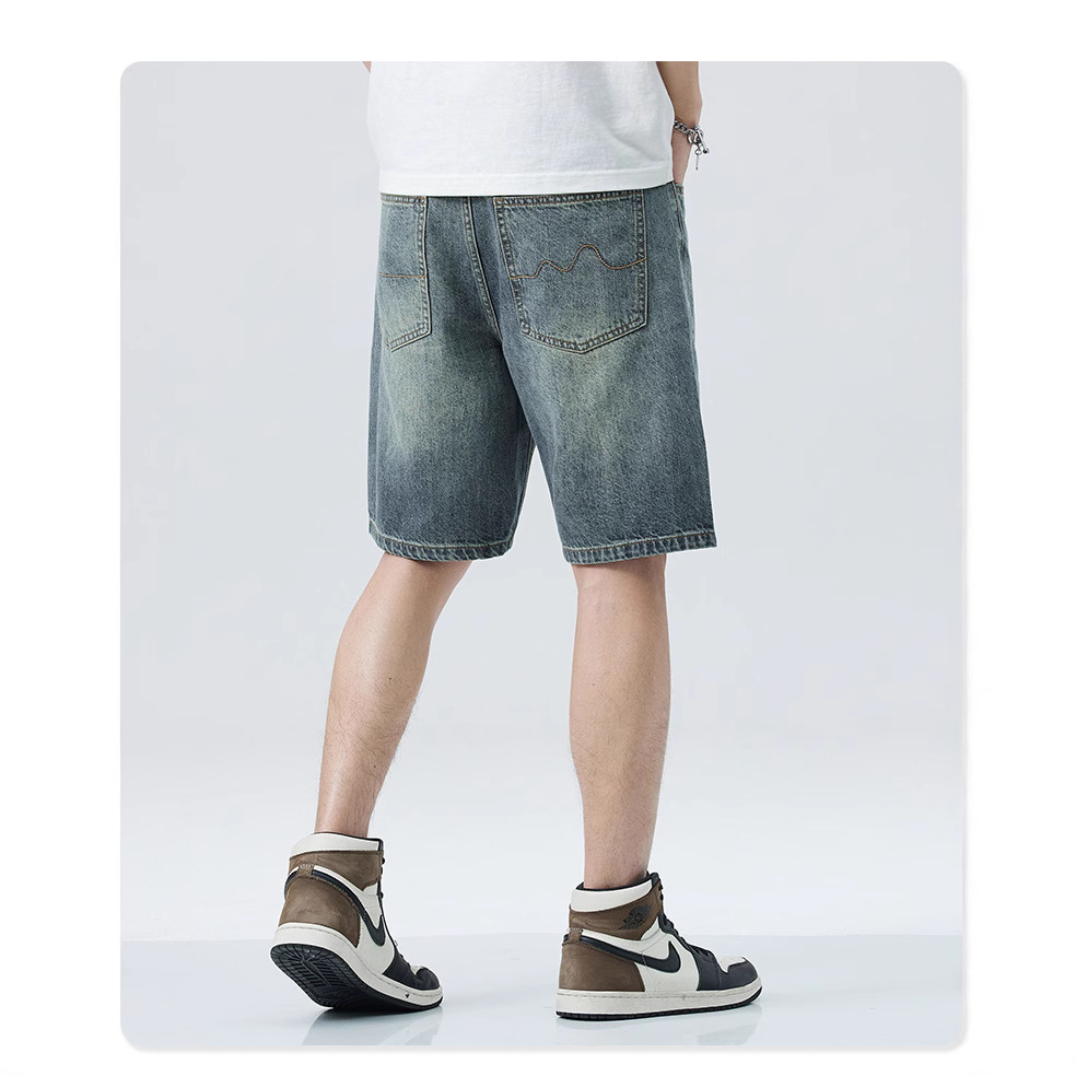 Fabricantes al por mayor jeans retro pantalones cortos de hombre de verano tendencia delgada estilo americano relajado casual cinco pantalones escolares