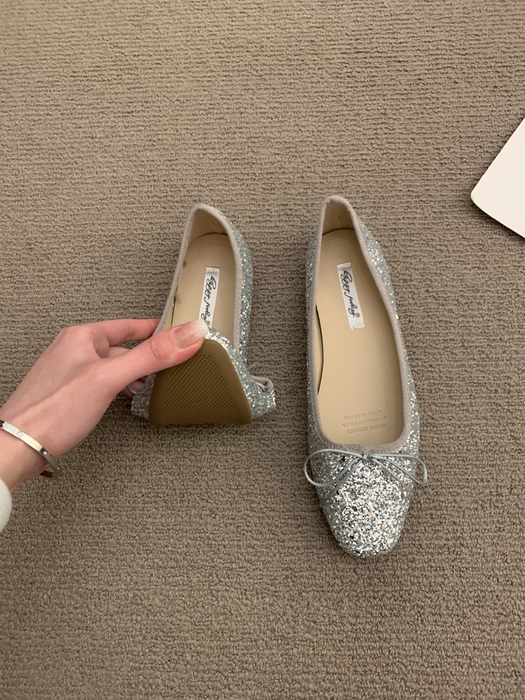 2024 frühling Herbst Neue Feine Funkelnden Stil Flache sohle Einzel für und Damen Bogen Flach Mund Ballett Tanz Schuhe_voghion.com