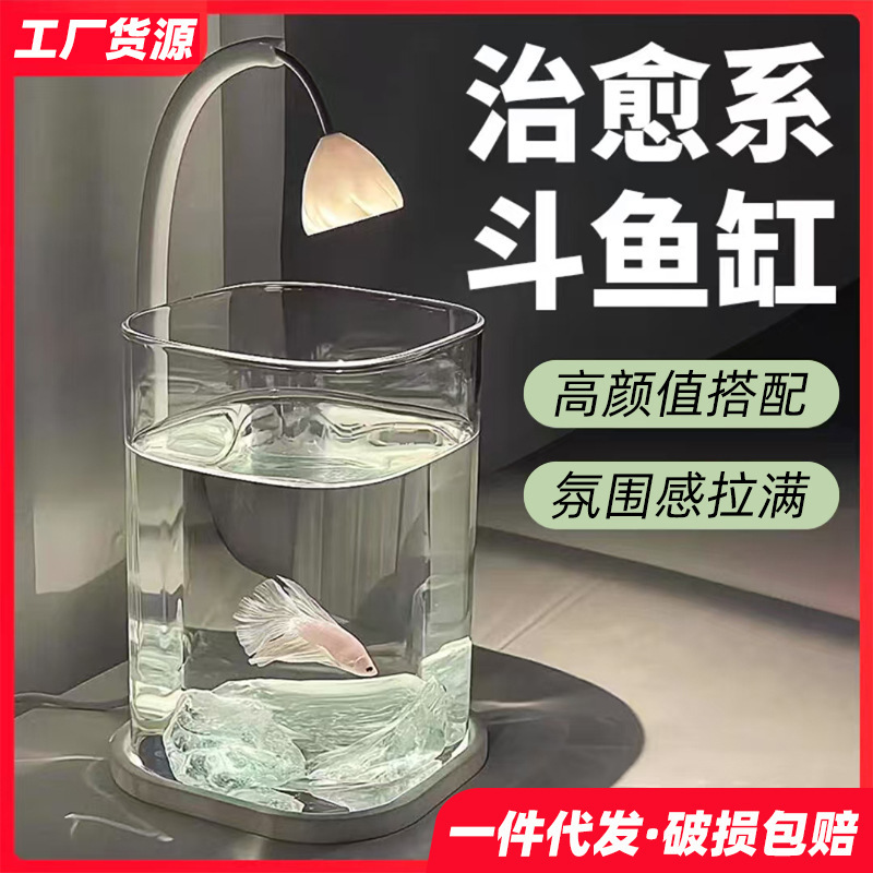 迷你家用鱼缸水族箱小型造景玻璃缸装饰生态养鱼缸桌面观赏斗鱼缸