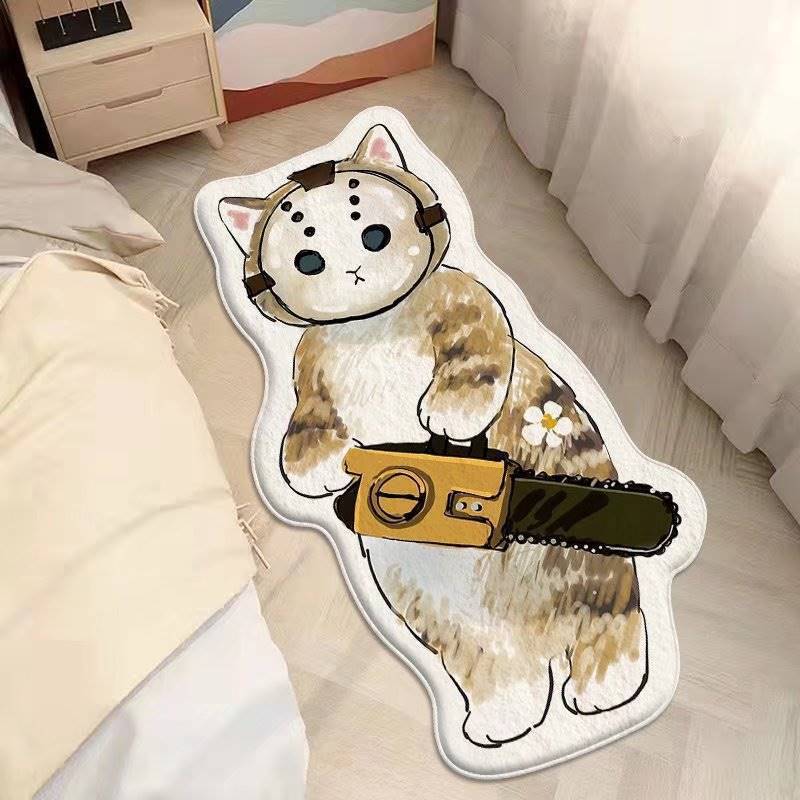 Cartoon feline alfombra de cachemira dormitorio alfombra de cama sofá doméstico mantas de mesa de té resistente al desgaste fácil de cuidar alfombra de ventana flotante