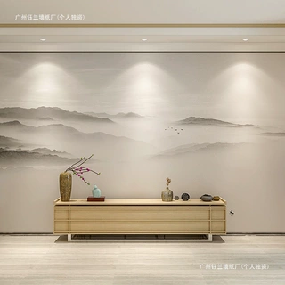 新中式抽象意境水墨山水墙纸酒店客厅电视背景墙壁布简约艺术壁画