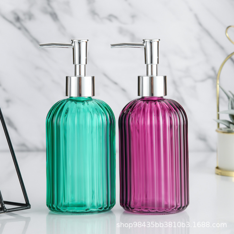 Botella de desinfectante de manos de vidrio vertical doméstico 400ml champú para el cabello, gel de baño, botella de vidrio, botella vacía en stock