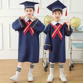 新款儿童博士服幼儿园小学生毕业礼服学士服帽表演服演出服毕业袍
