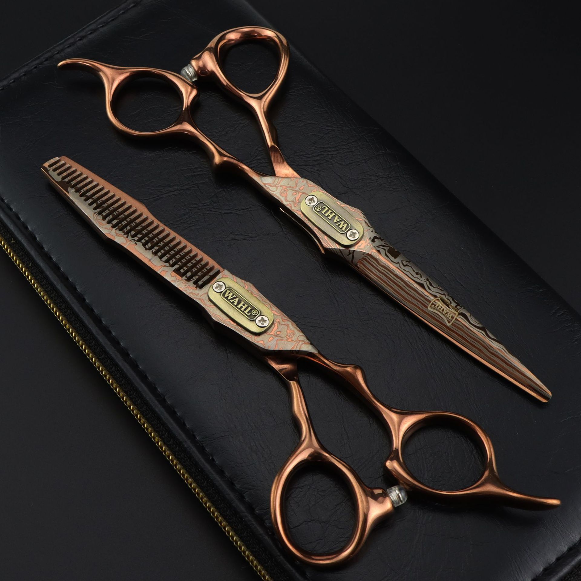 Ciseaux de coiffure professionnels damas bronze double épée_voghion.com