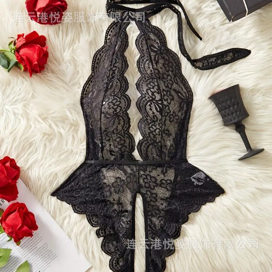 Sexy Teddy Bodysuit with Deep V-Neck Design, Open Crotch Strap Style, Sexy Lingerie, Temptation Free Sleepwear