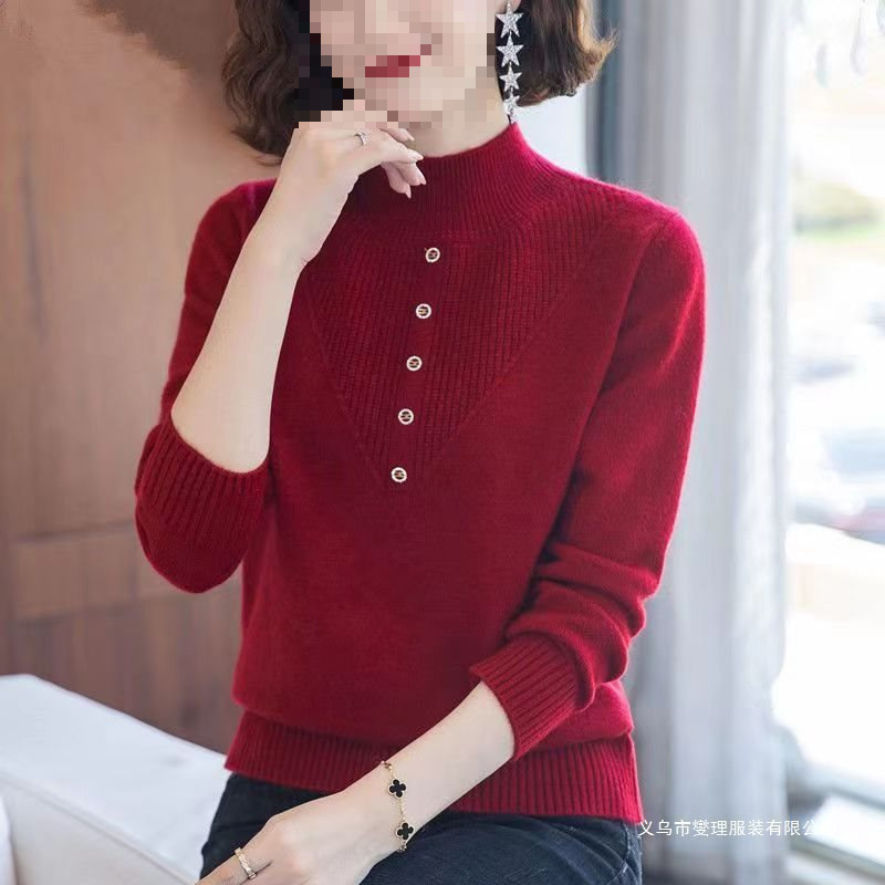 Knitted Sweater for Middle-Aged Women, Pullover Half-Turtleneck Sweater, Autumn and Winter Thickened Stylish Large Size Base Shirt Knitted Sweater for Middle-Aged Women, Pullover Half-Turtleneck Sweater, Autumn and Winter Thickened Stylish Large Size Base Shirt
