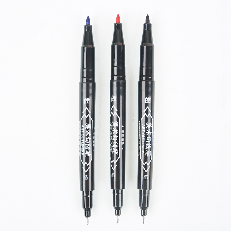 Cross-border small double-ended oil-based marker water-based marker pen large-capacity art painting pen black hook line pen wholesale
