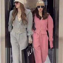 原版双拉链简约时尚女运动服套装欧美跨境秋冬2025新款两件套批发