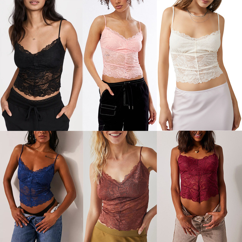Women's Lace Vest, Strapless Sleeveless Short Slightly See-Through Top, Pure Desire Transparent Camisole Summer Su3768 Women's Lace Vest, Strapless Sleeveless Short Slightly See-Through Top, Pure Desire Transparent Camisole Summer Su3768
