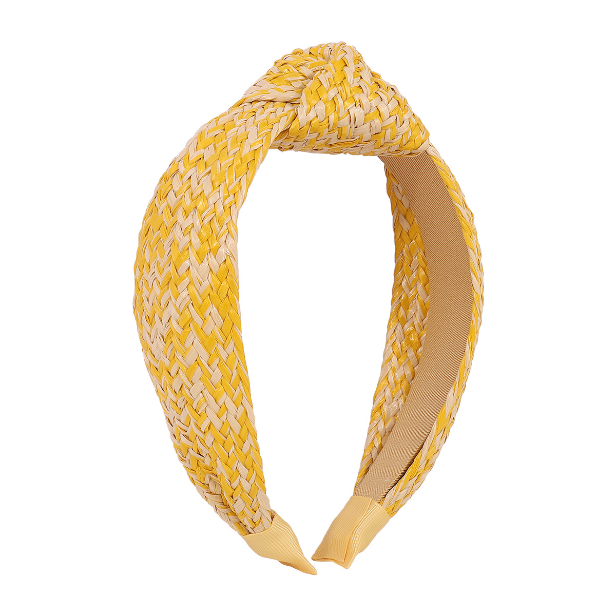 Fashion Simple Knot Raffia Woven Female Contrast Color Wide-brimmed Geometric Headband display picture 3