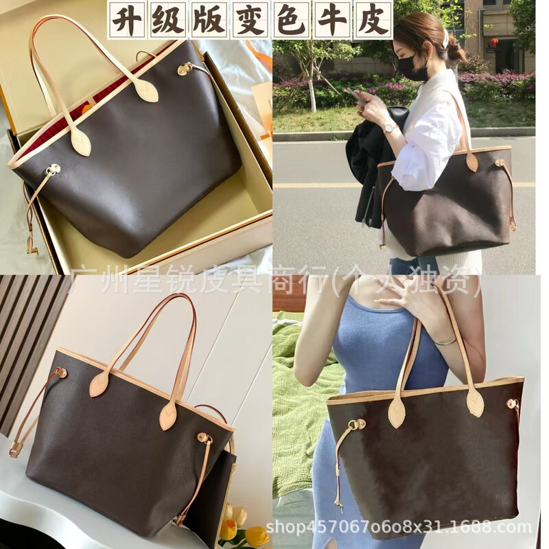 Classic neverfull Old Flower Mother Shopping Bag Shoulder Portable Genuine Leather Underarm Tote Women's Bag 40995