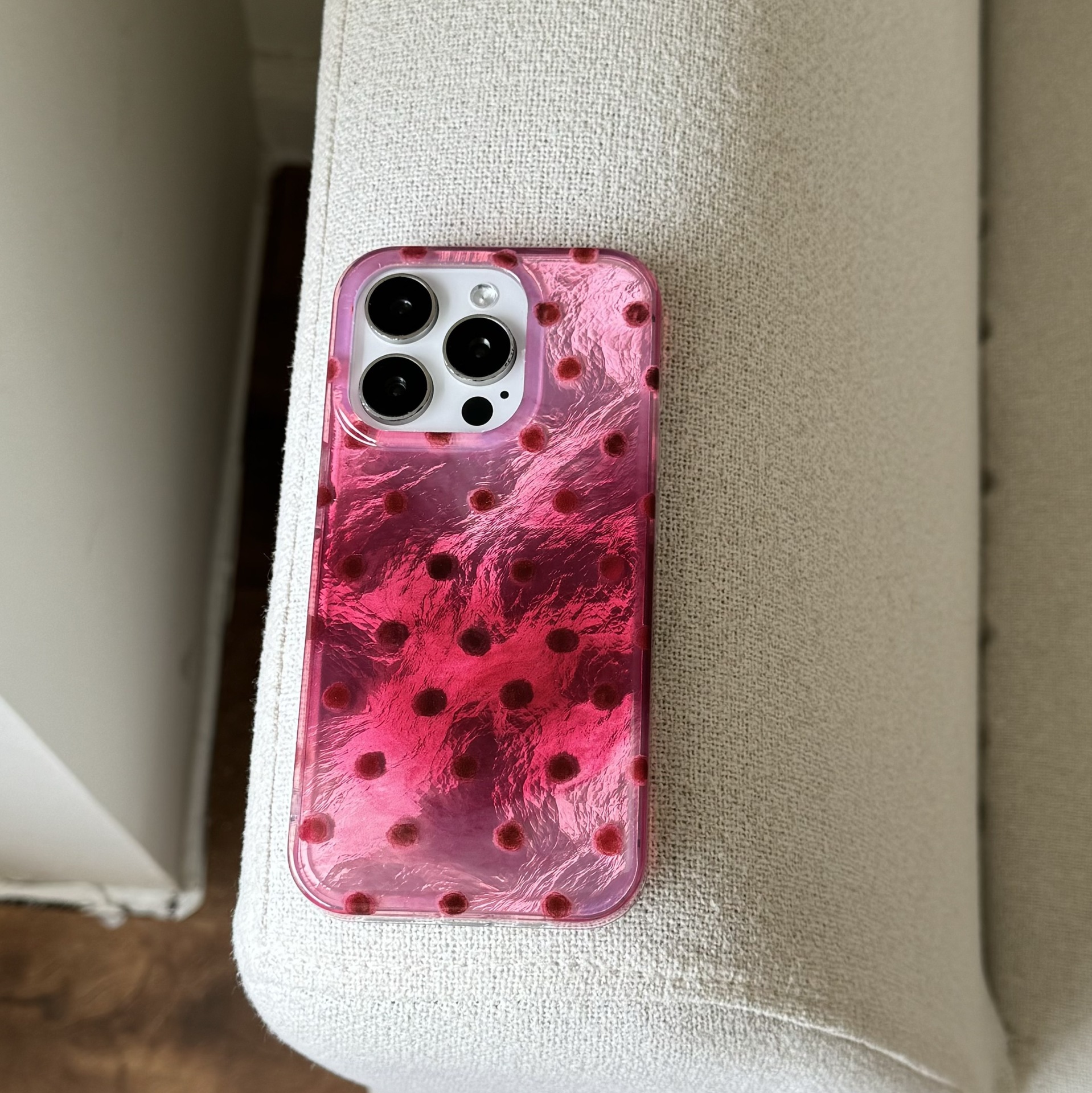 El polvo de frambuesa de nicho se mancha con punto de onda para iPhone 14/15ProMax funda para teléfono móvil 13 Apple 16PM hembra