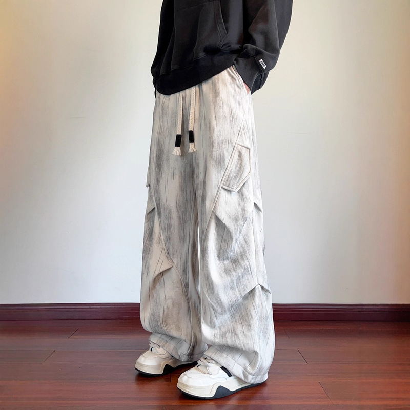 Tie-Dye Heavy-Duty Cargo Sweatpants for Men, Autumn Trendy Loose Straight Casual Pants, Thickened Corduroy Pants for Men