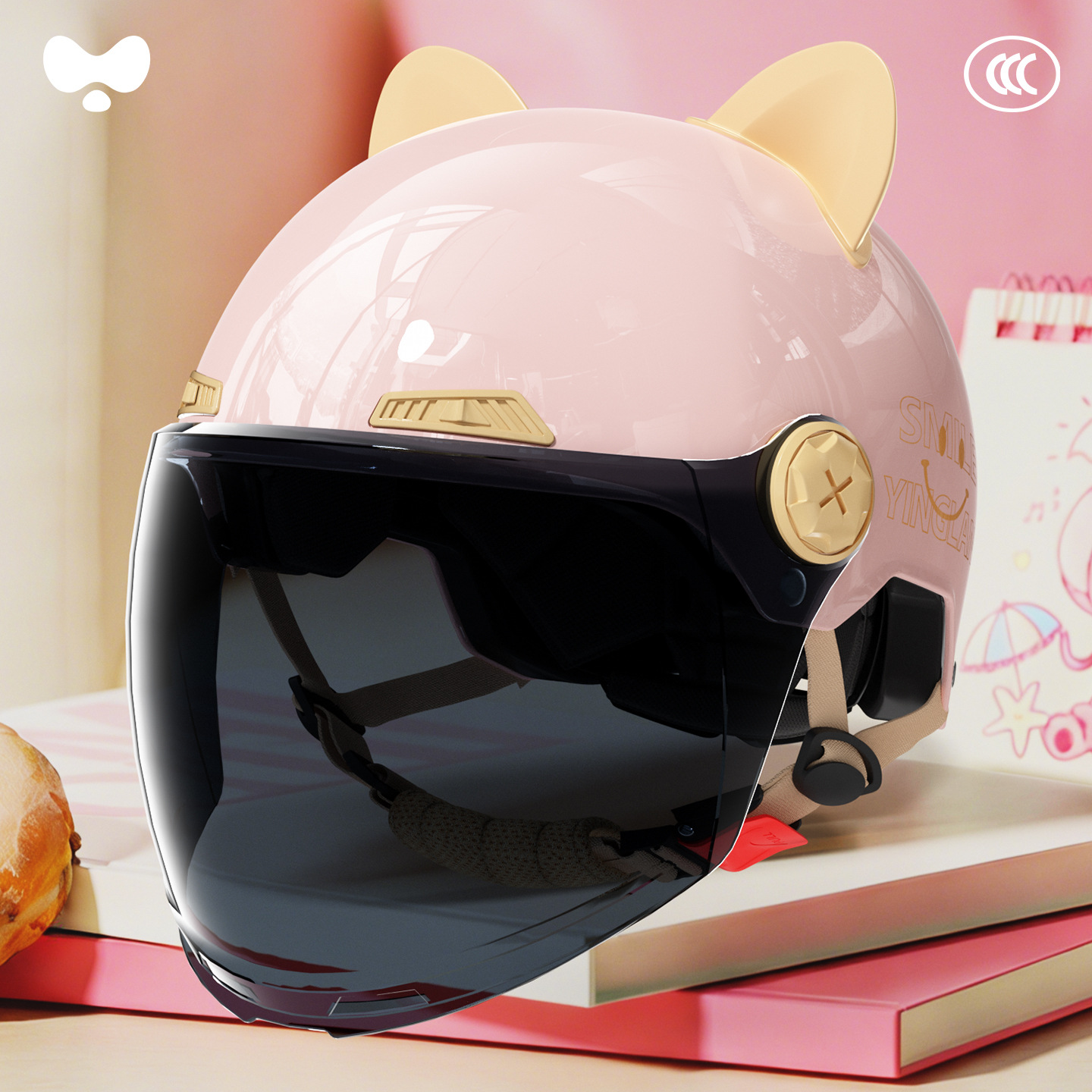 Cute Helmet Electric — Universal Motosiklet kaskı (dəbilqə) - 3c-single-lens-pink-sunscreen-long-lens-class-a-new-national-standard