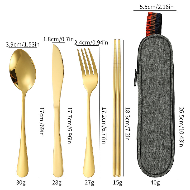 クロスボーダーステンレス鋼ポータブル食器セット屋外キャンプ収納袋ナイフ、フォーク、スプーン、箸学生食器の4点セット|undefined