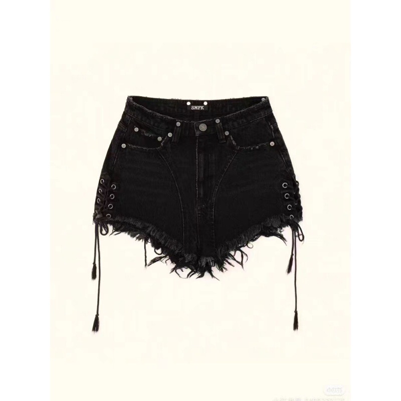 American Style Denim Shorts Women's Summer Trendy Brand Mid-high Waist Slimming Rock Bike Pants Retro Hot Pants