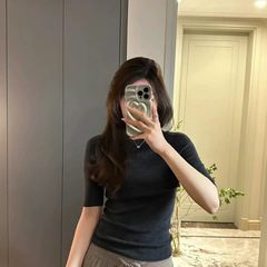 25秋冬新款羊毛女五分袖半高打底衫针织衫轻奢简约修身纯色高级感