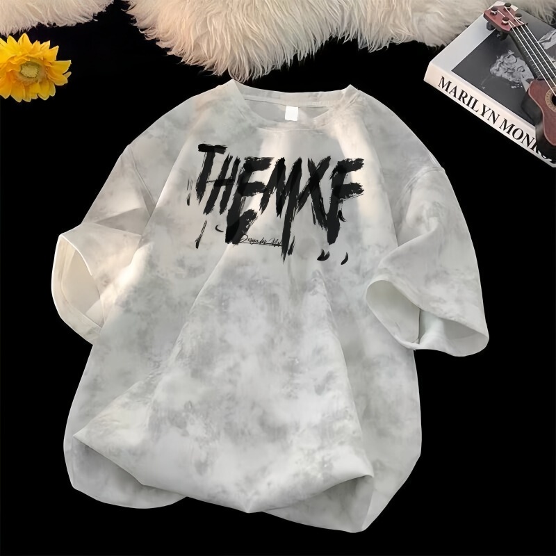 New Printed Tie-Dye Short-Sleeve Versatile American-Style Sorona Summer Trendy Brand Loose 200g Sports T-Shirt Top New Printed Tie-Dye Short-Sleeve Versatile American-Style Sorona Summer Trendy Brand Loose 200g Sports T-Shirt Top