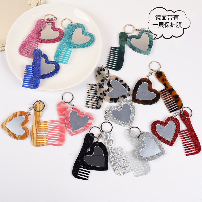 New Acrylic Heart-Shaped Makeup Mirror Comb Keychain Glitter Sequin Bag Charm DIY Accessory Pendant New Acrylic Heart-Shaped Makeup Mirror Comb Keychain Glitter Sequin Bag Charm DIY Accessory Pendant