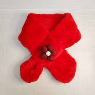 Children's Flower Scarf Baby Christmas Scarf Red Plush Imitation Rabbit Fur Scarf for Boys and Girls Baby New Year Scarf