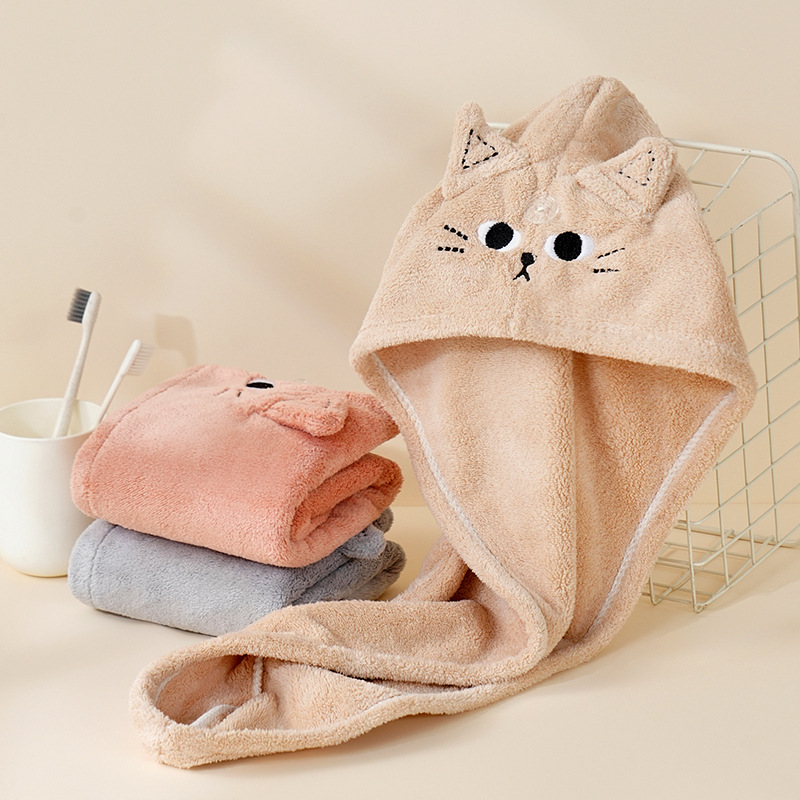 Cuffia da doccia asciugacapelli in pile corallo orecchie gatto_voghion.com
