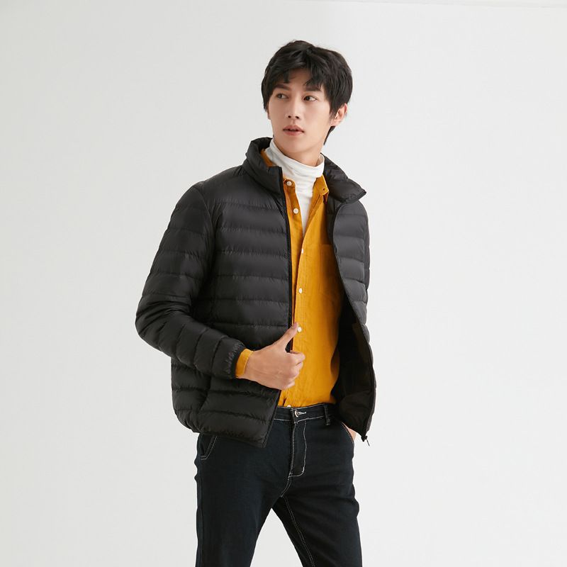 Nuevo 90 blanco chaqueta de invierno hombre ligero corto joven de mediana edad chaqueta de cuello ultra ligero auténtico