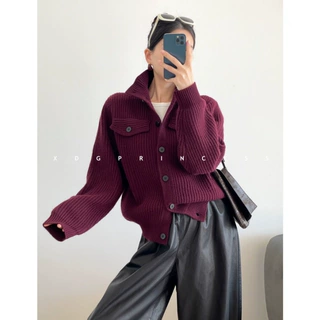欧美风轻熟慵懒时尚感毛衣外套女秋冬新款宽松口袋设计针织开衫