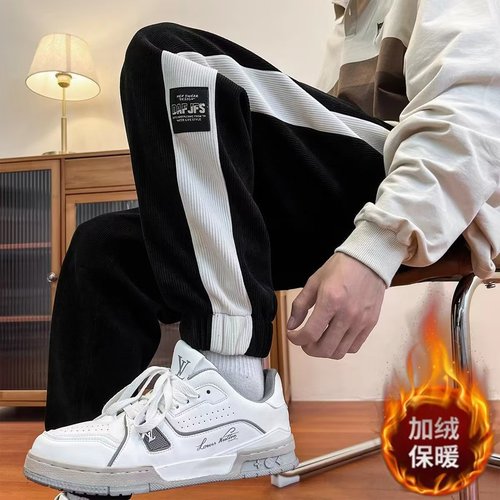 Heavyweight men's spring and autumn trend ankle-length pants, high school fashion brand, Instagram sports pants, youth lined long pants