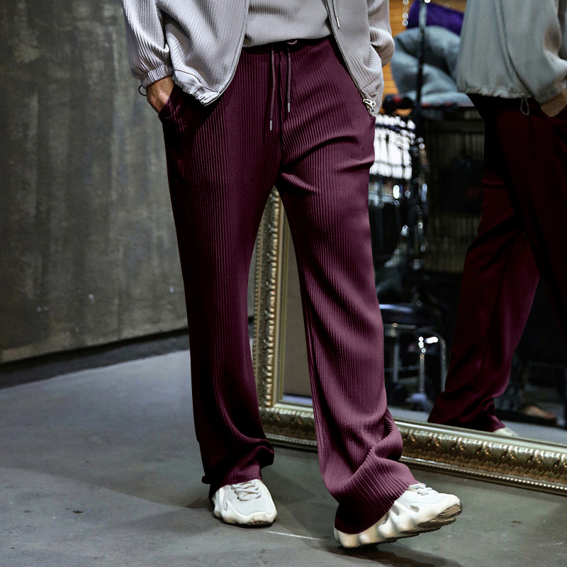 Pantalones de hombre de talla europea para primavera y otoño, de jacquard a rayas, de pierna ancha, casuales, holgados, acanalados, con cordón, de pierna recta, tallas grandes.