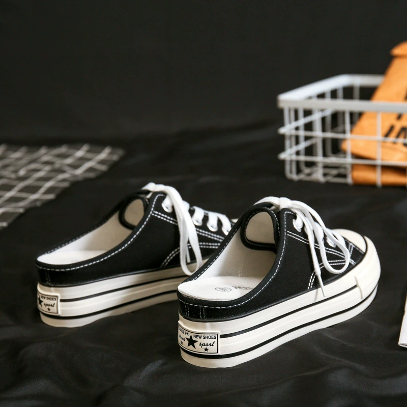 Парусиновая обувь с половинным перетаскиванием, женская обувь 2023, новые весенне-летние универсальные туфли для коньков на толстой подошве, повышающие половинное перетаскивание