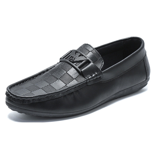 Men's Summer New Checkered Leisure Shoes with British Style One-Piece Slip-On Lazy Shoes