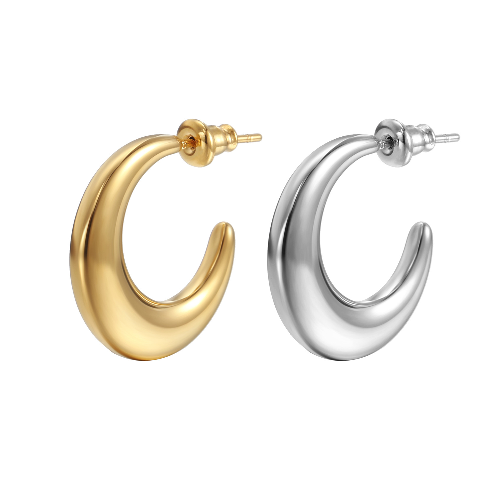 304 Stainless Steel Ear Needle Material 18K Gold Plating Material PVD Coated 18K Gold Real Gold Plated C Shape 201 Stainless Steel Fashion Waterproof Non Tarnish Ear Studs
