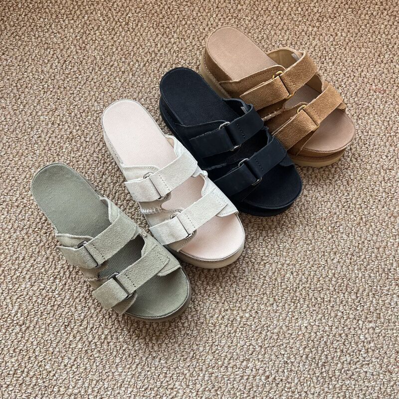 Cross-Border Foreign Trade Genuine Leather Large Size Double-Layer Summer New Thick-Soled Birkenstock-Style Sandals for Outdoor Wear, Lazy Soft-Soled Beach Slippers