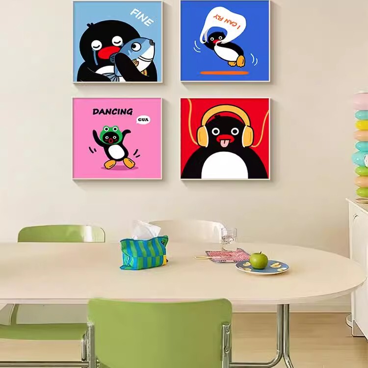 ドーパミン趣味漫画客間装飾画ins風かわいいペンギン子供部屋寝室ベッドセット掛け絵|undefined