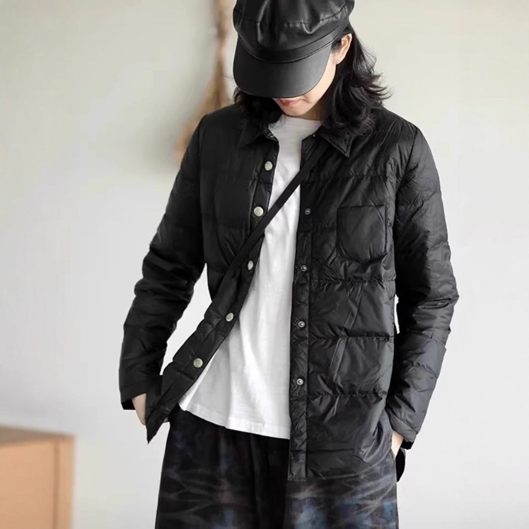 New Women's Artistic Shirt Collar Solid Color Square Collar All-match Jacket Lightweight White Duck Down Short Down Jacket for Women