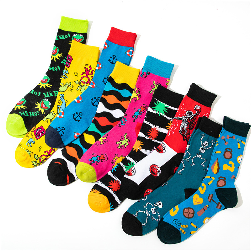Men's Anime Pattern Crew Socks Cartoon Character Long Tube Style_voghion.com