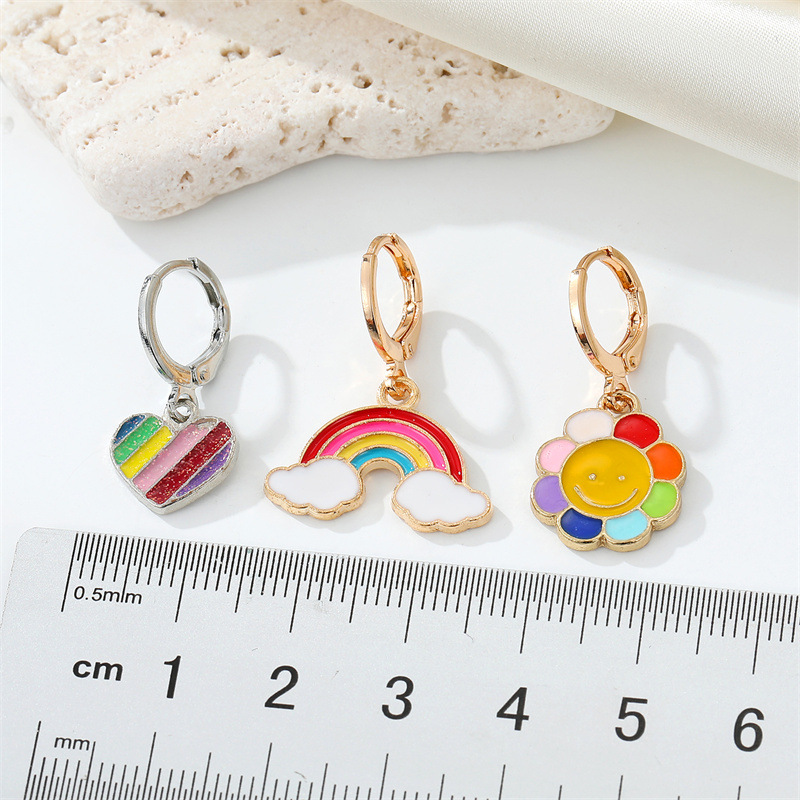CrossBorder Sold Jewelry Korean Sweet Colorful Drop Oil Rainbow Earrings Cute Candy Color Love Heart SUNFLOWER Ear Ringpicture1