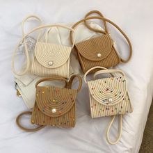 新款夏季手工棉绳编织包少女甜美彩球珍珠信封包潮斜挎小包包批发
