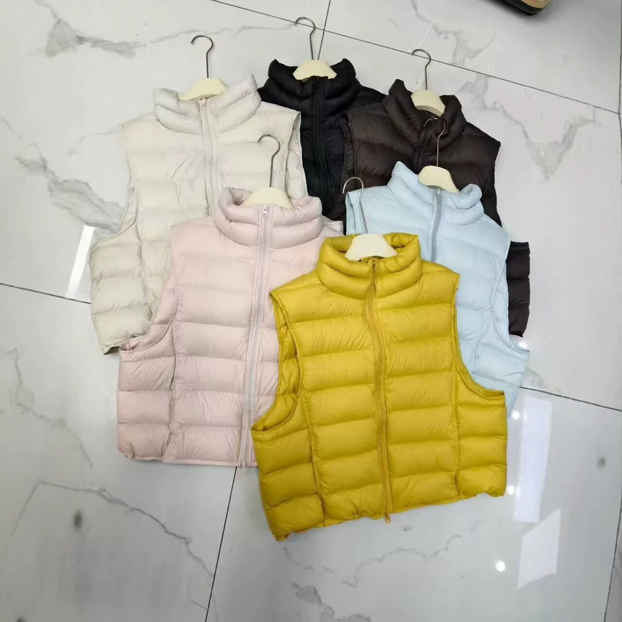 Puff's new autumn/winter Korean style white duck down vest, short, fashionable and casual ribbed jacket