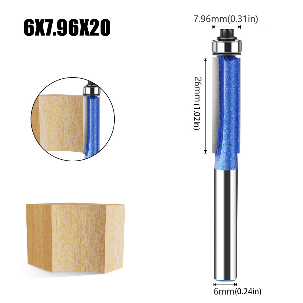 Profesional-Grado 6mm mango carpintería recorte cuchillo carpintería fresadora máquina de corte cabeza de corte 1/4 mango cortador cabeza aleación recorte cuchillo