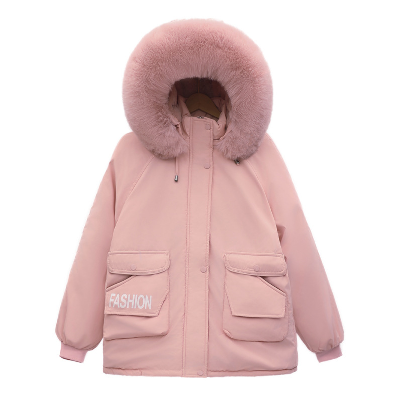 Pequeño algodón para mujeres 2025 nuevo suelto y camisa de algodón grueso chaqueta de algodón largo y medio cuello chaqueta con capuchón