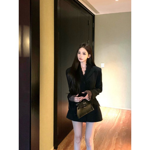 Lace Splicing Long-Sleeved Suit Jacket for Women in Autumn and Winter New Style High-End Loose Suit Elegant Black Jacket Top