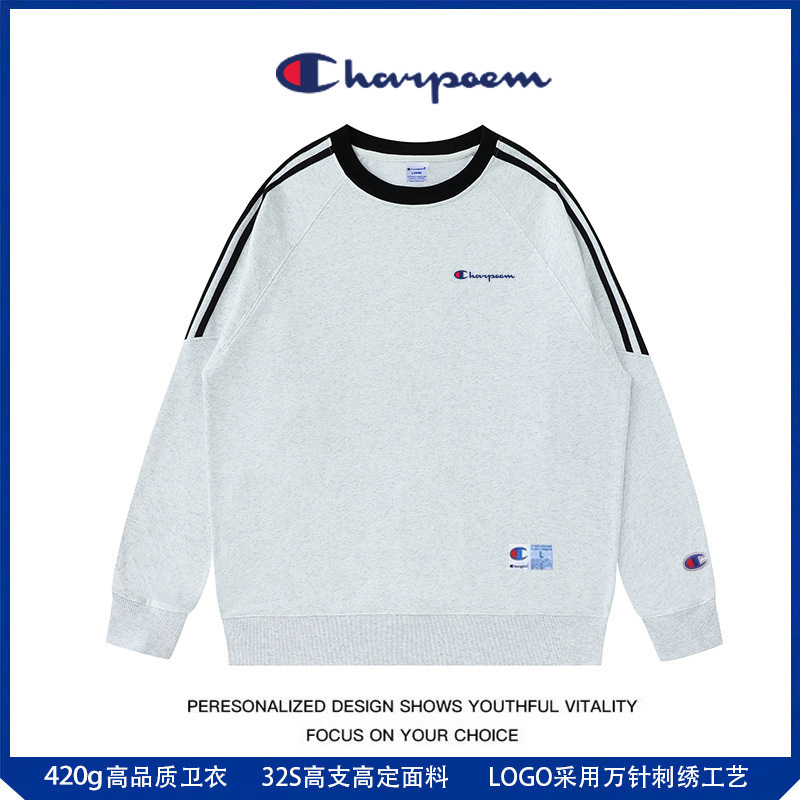 Champion Graffiti Crew Neck Sweatshirt for Men 2026 Fall/Winter Three-Stripe Heavyweight 420g Trendy Loose Fit Couple's Top