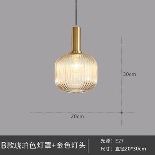 Lámpara colgante nórdica para bar y restaurante, lámpara de noche minimalista, linterna creativa a rayas, lámpara colgante pequeña de cristal retro japonesa de una sola cabeza
