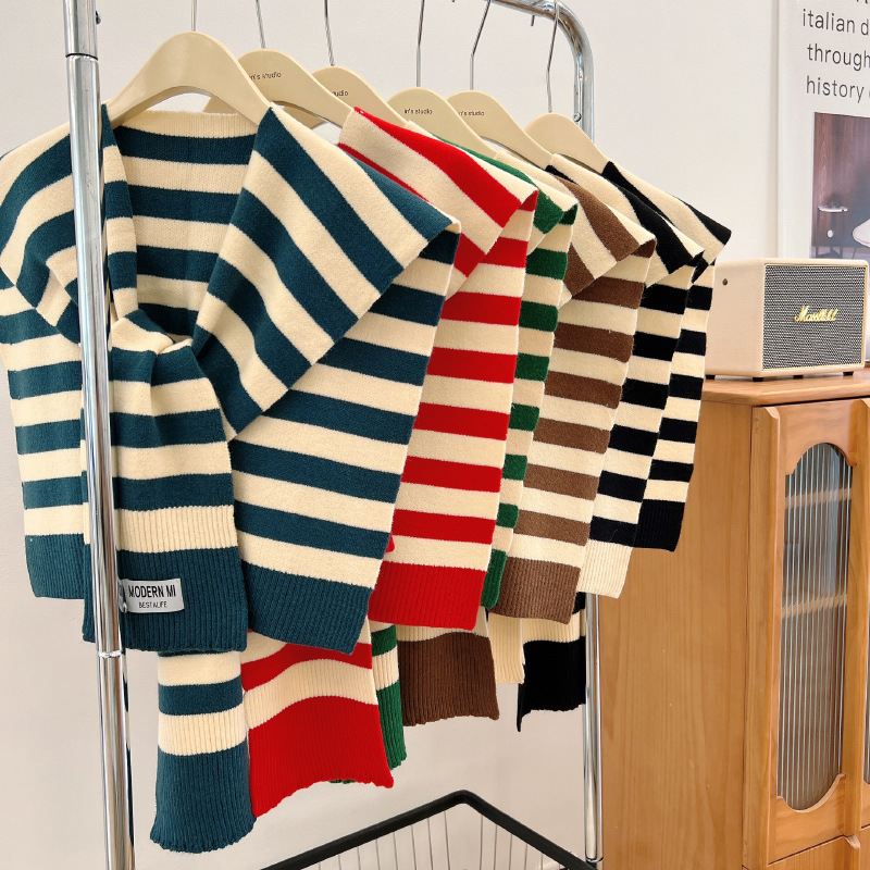 Internet celebridad estilo de punto mantón a rayas para mujeres primavera y otoño oficina al aire libre aire acondicionado protección del cuello de la habitación chaleco decorativo falso collar