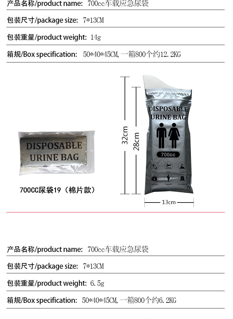 3-Pack of Portable Disposable Emergency Urine Bags for Car Use, Suitable for Both Men and Women, Travel Emergency Urine Bags