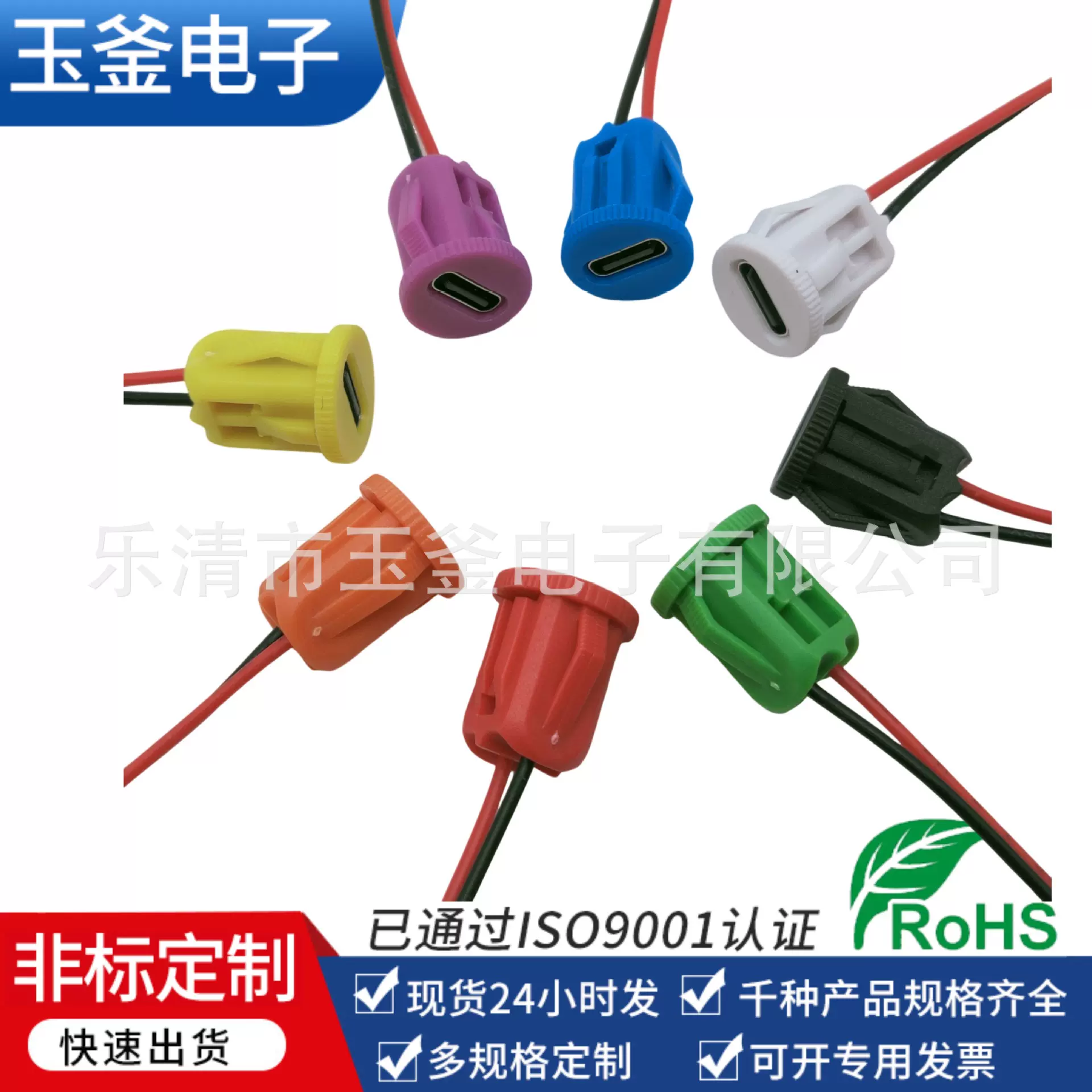 TYPE-C防水2P圆形卡扣母座 2线注塑type-c儿童玩具华为电源充电口