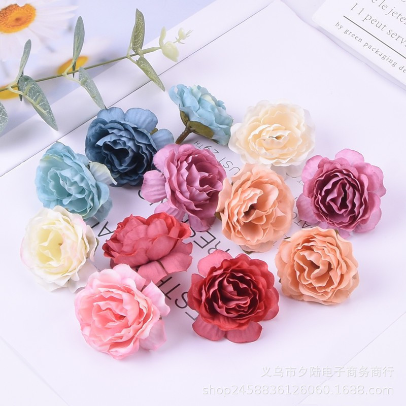 Artificial Fake Flower Silk Flower Rose Hibiscus Flower Head DIY Handmade Material Hair Accessories Hanfu with Home Gift Box Decoration