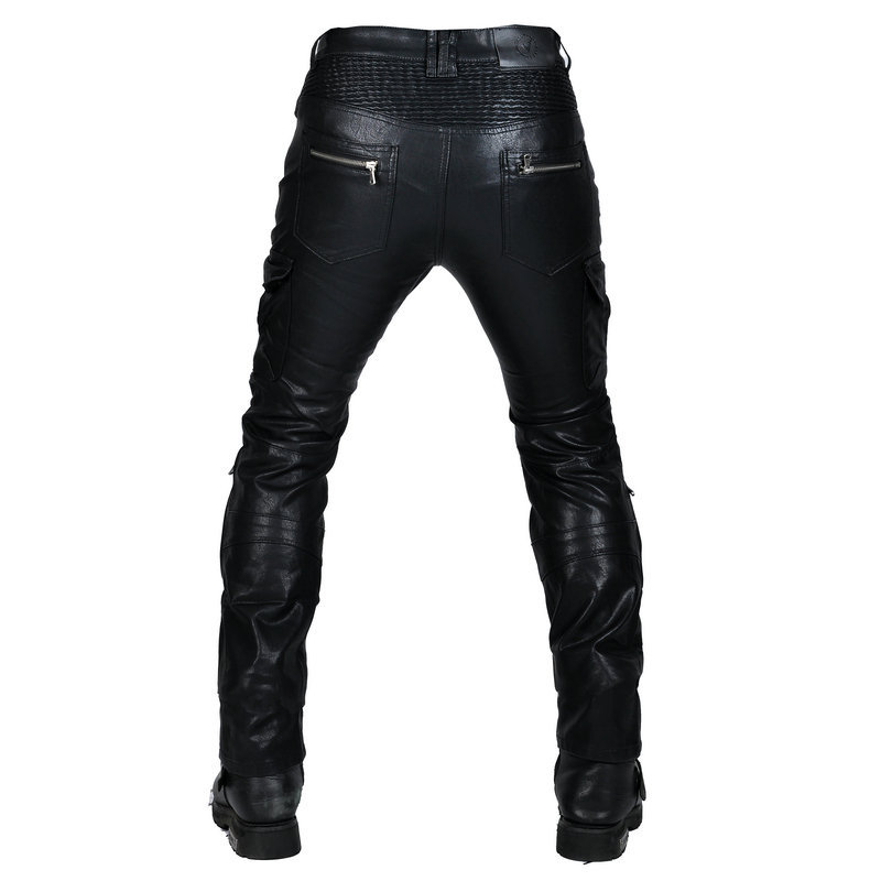 Pantalones de montar de motocicleta VOLERO para hombres y mujeres Knight motocicleta Slim pantalones de cuero casual retro resistente a la caída pantalones de cuero a prueba de viento
